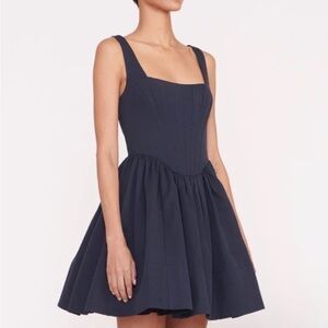 Staud 10 NWOT Landscape Dress Navy Fit & Flare Peplum Corset Evening Holiday